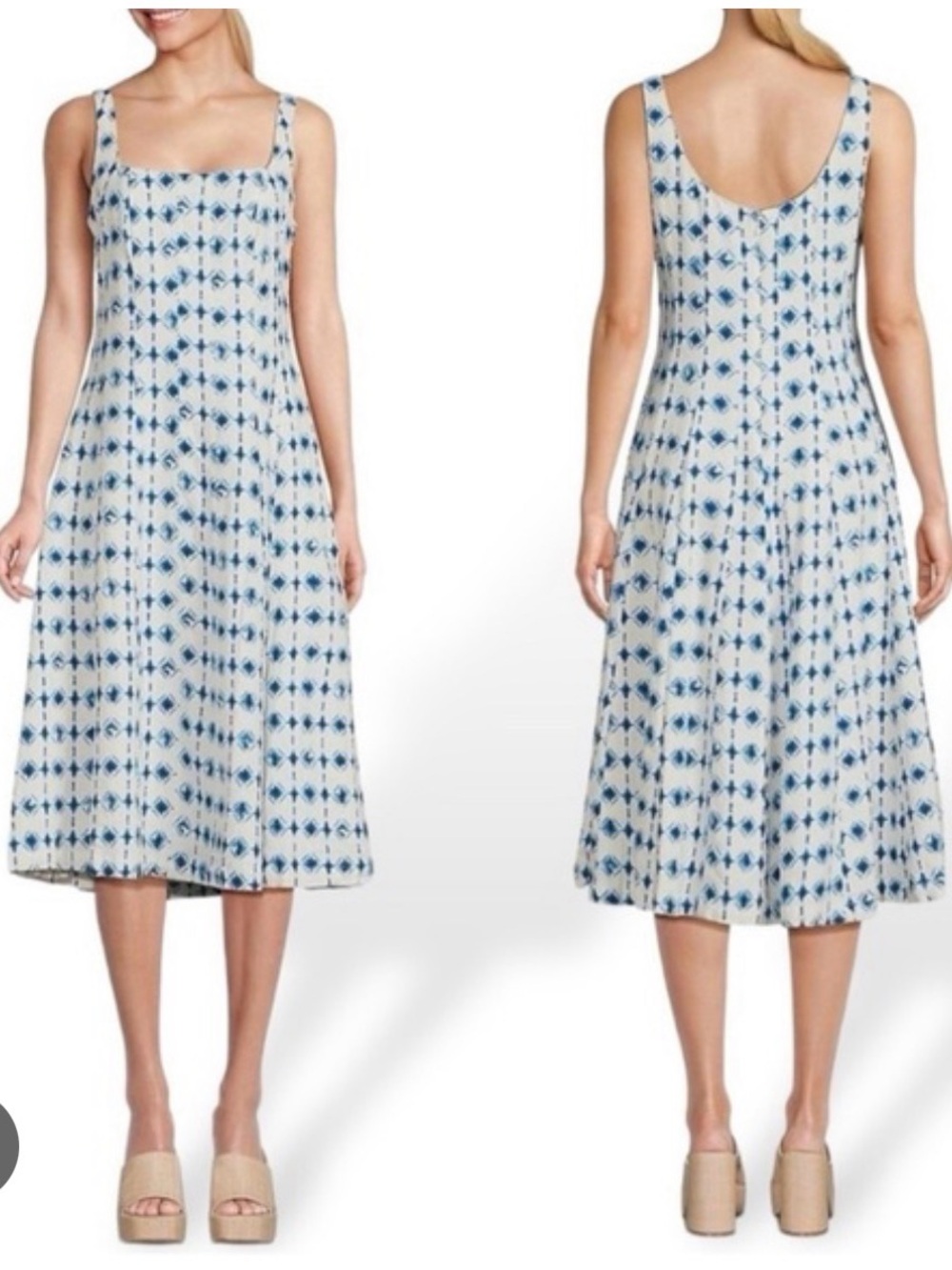 Stunning Christian Lacroix linen blend midi dress blue white